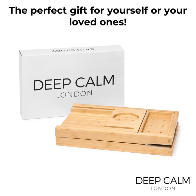 Deep Calm Bathtub Tray Caddy - Bamboo Foldable Bath Tub Table, Expandable Bath Tray Holds All Bathtub Accessories, Perfect Luxury Relaxing Gift for Self Care - Image 5
